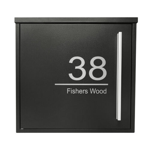 Personalised Contemporary Wall Mounted Mailbox- Black, front view