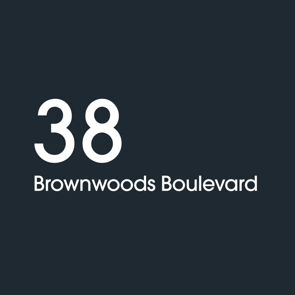 D2 Address Decal Sticker - Large in white and number on the left