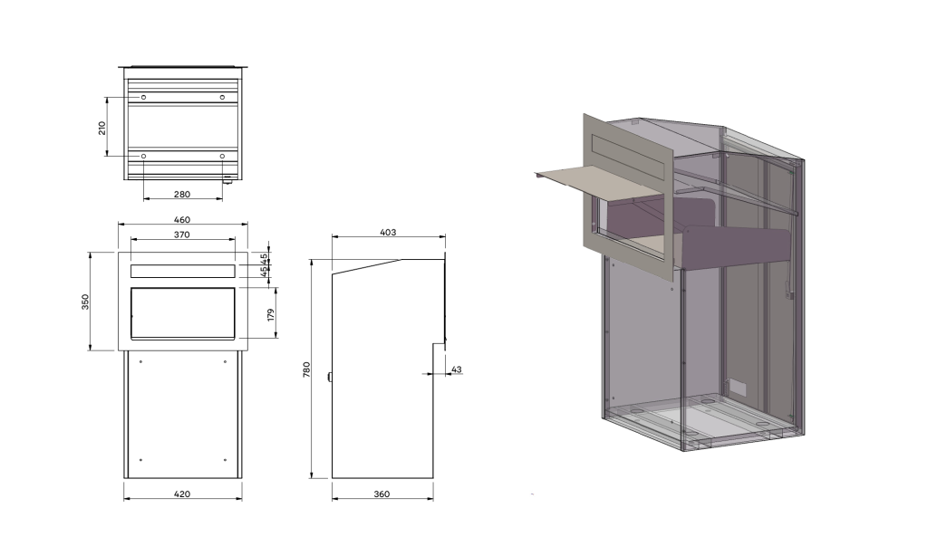 Miami Parcel Letterbox for Gate, Fence & Through-the-Wall Mounting - Black dimensions
