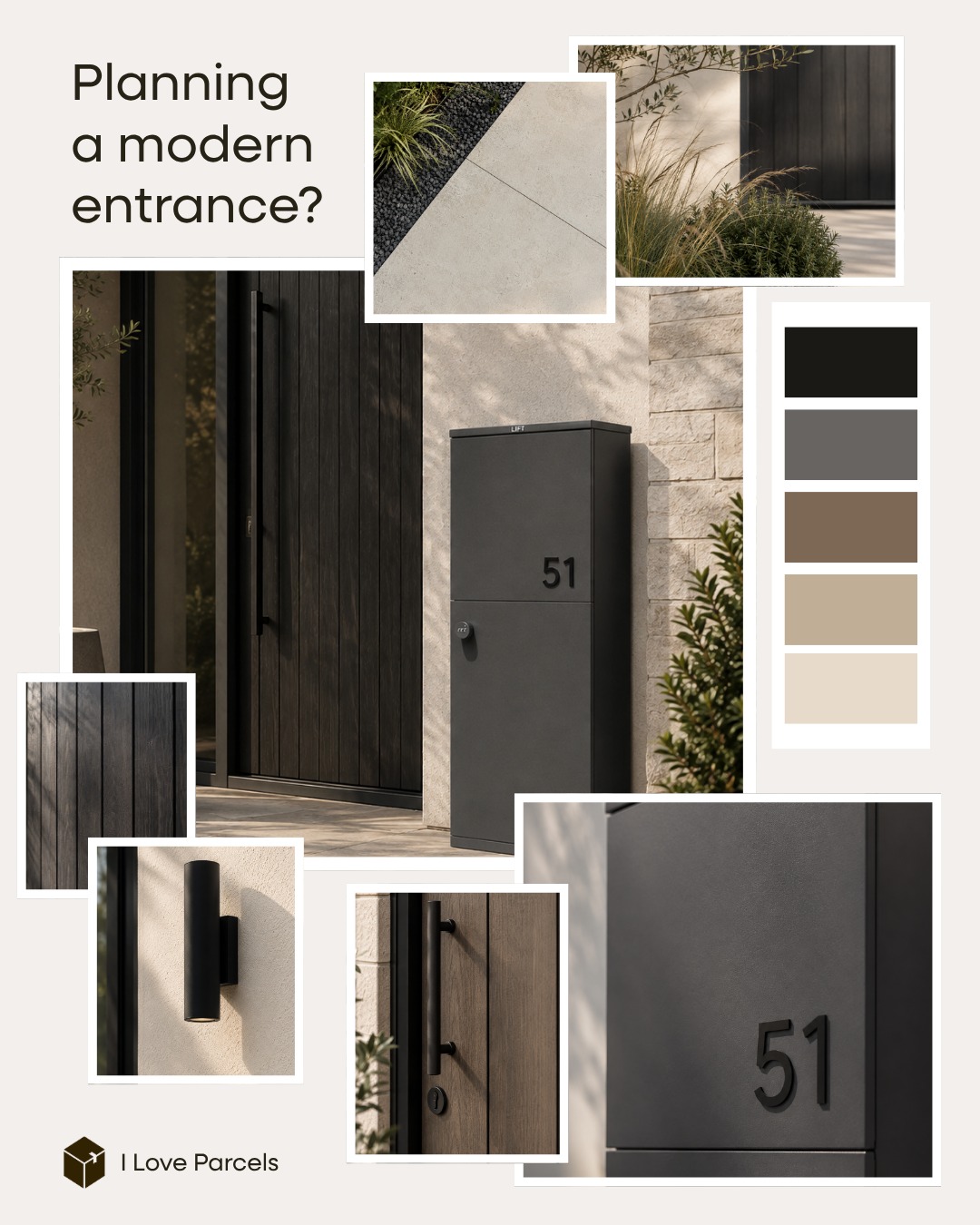 The Oslo Parcel Box in Anthracite works alongside the darker materials and finishes used throughout this modern entrance. A black steel house…