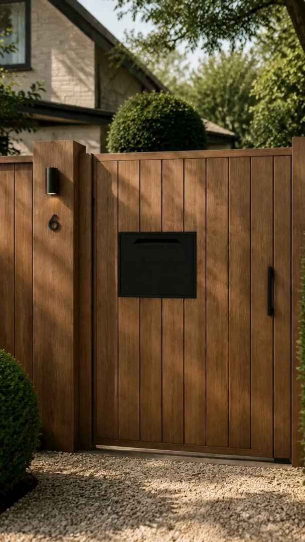 The Chelsea Built-In Parcel Box in Black, fitted seamlessly into a timber gate. A smart option for creating a secure parcel point…