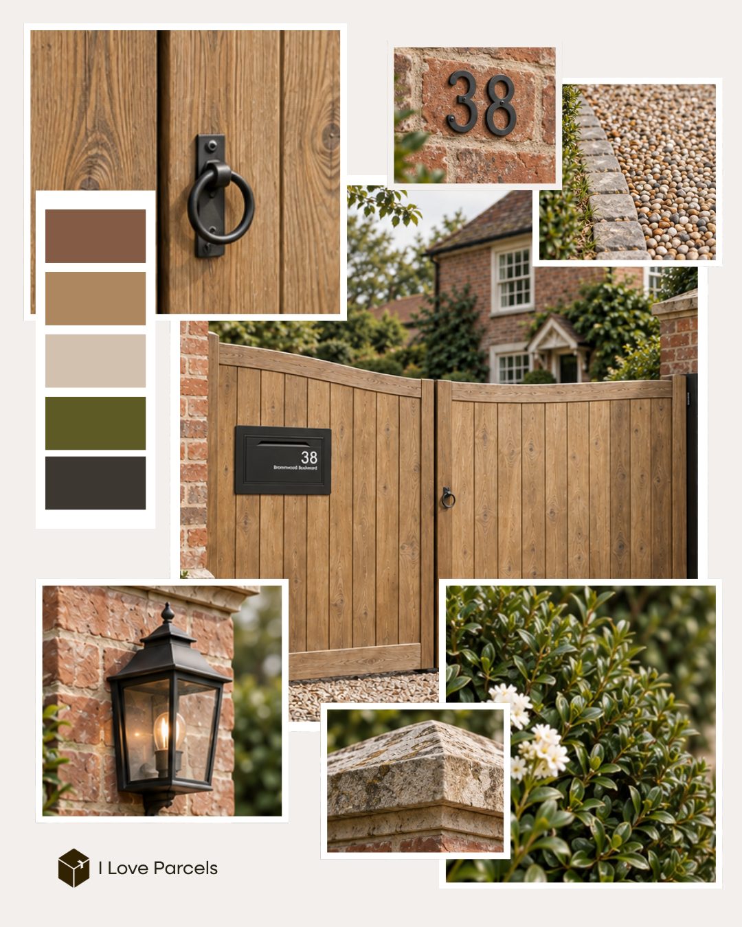 The Chelsea Built-In Parcel Box in Black, integrated neatly into a traditional timber gate. Its black finish works naturally with the gate…