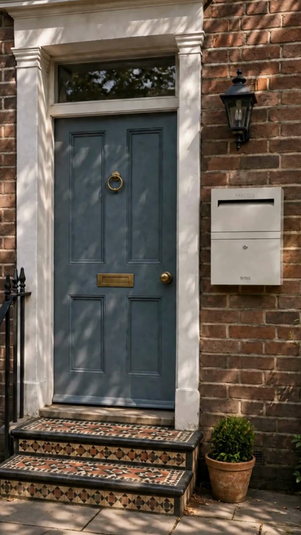 The Rome Medium Wall-Mounted Parcel Box in Pebble, paired with warm brickwork and a traditional front entrance. A practical way to receive…