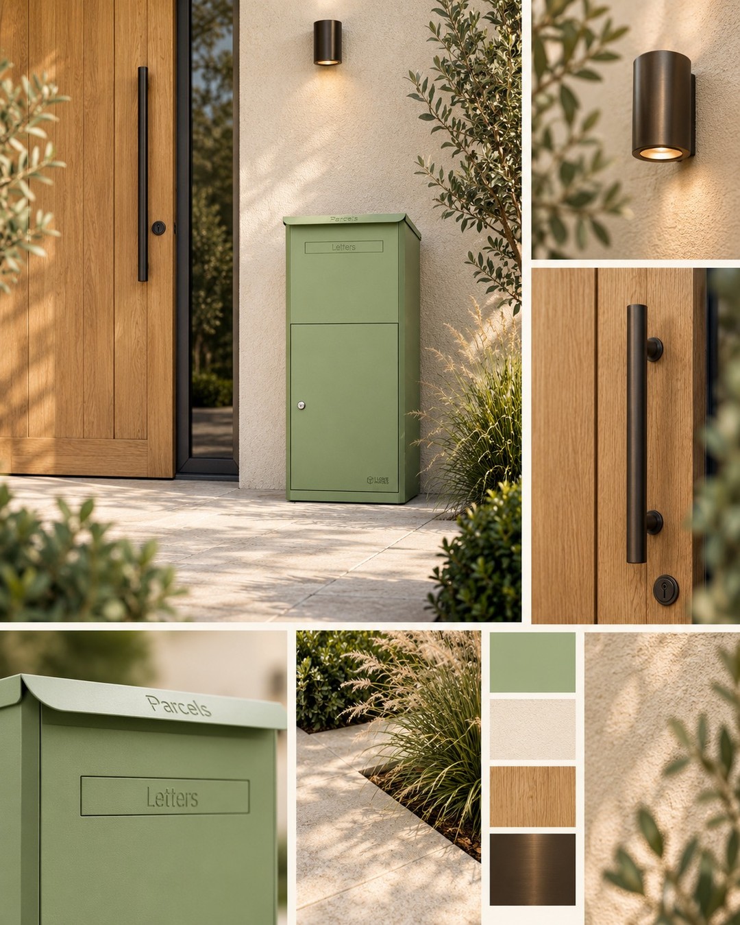 The Brooklyn Medium Freestanding Parcel Box in Pale Green brings a softer colour into a modern rendered entrance. Paired with warm render,…